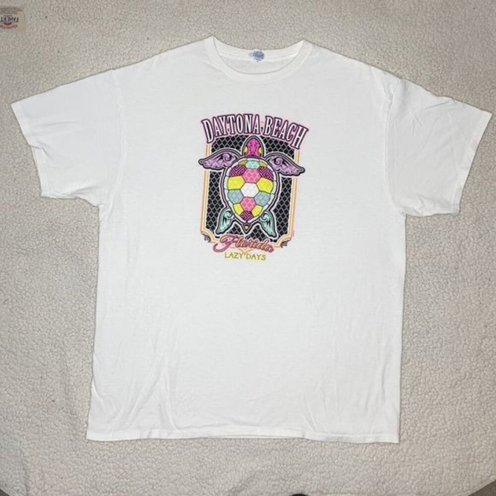 Daytona Beach Lazy Days Neon Turtle T-Shirt: Size Extra Latge